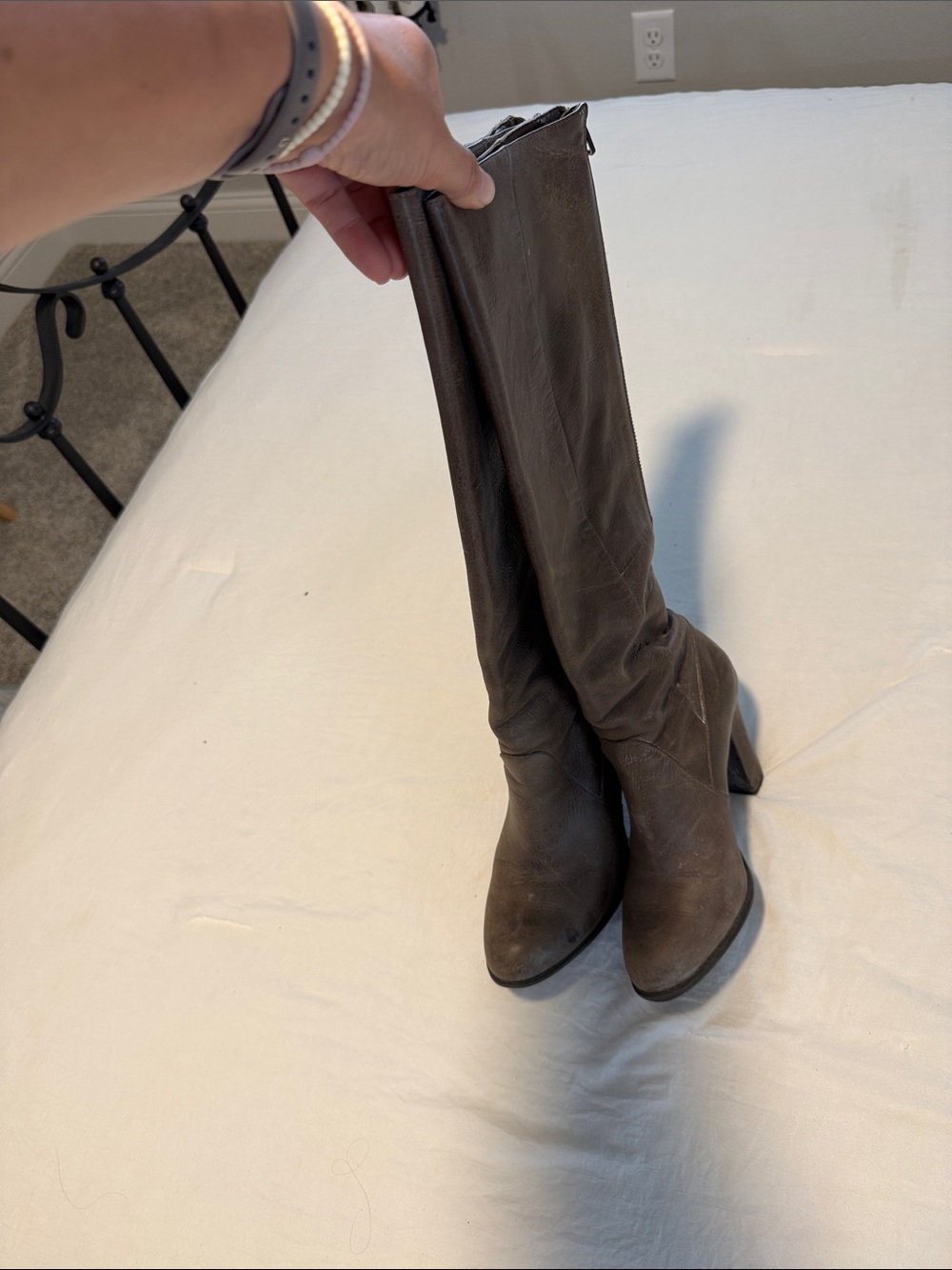 Enzo Angiolini Tall Leather Heeled Boots - Dark Brown Size 7.5 - Picture 8 of 9